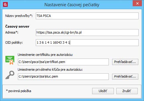 QSign nastavenie TSA PSCA